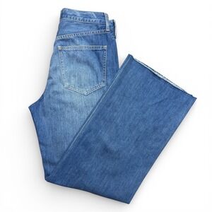 Veronica Beard Taylor Raw Hem Wide Leg Jeans Size 27 High Rise Button Fly Denim